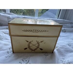 Vintage 50s Ohio Art Co Metal Recipe Box Tin with Handwritten Recipe Cards USA